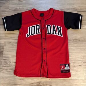 Jordan Kids Red and Black Baseball Jersey Yoth Medium